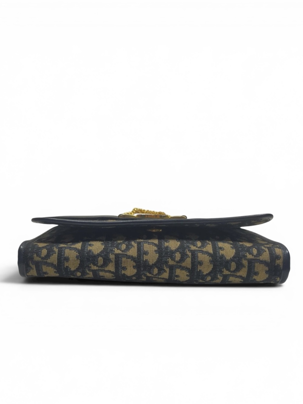 Vintage Christian Dior Oblique Monogram Navy Canvas Chain Clutch Flap Bag - Picture 4 of 8